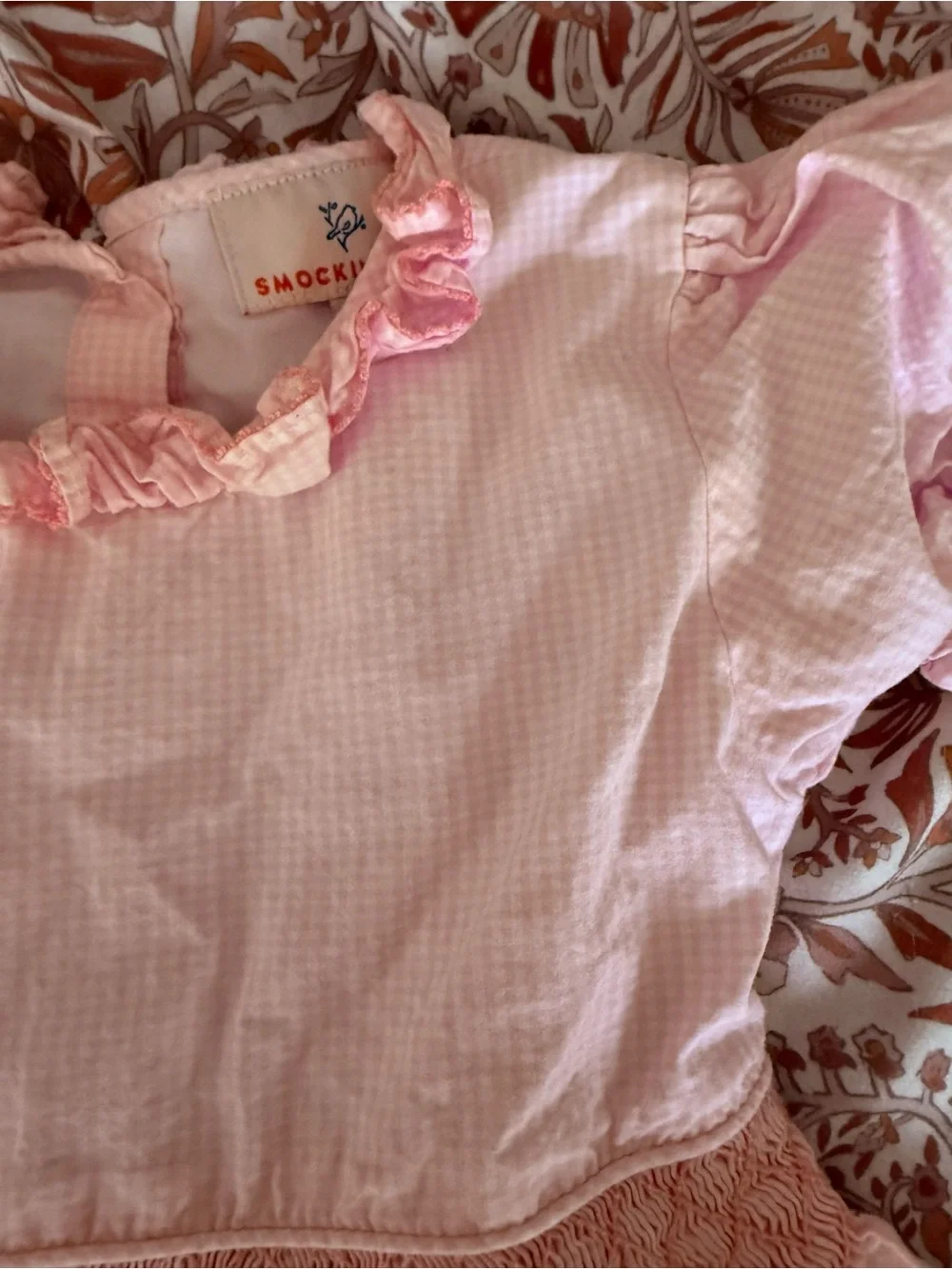 Vintage Smockingbird Pink Gingham Dress 5t hand smocked party dress